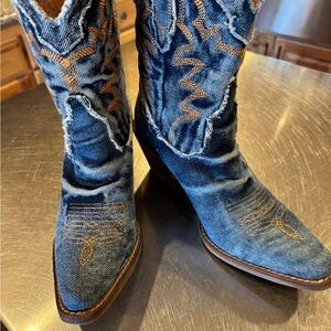 Dingo Denim Blue and Tangerine Cowboy Boots